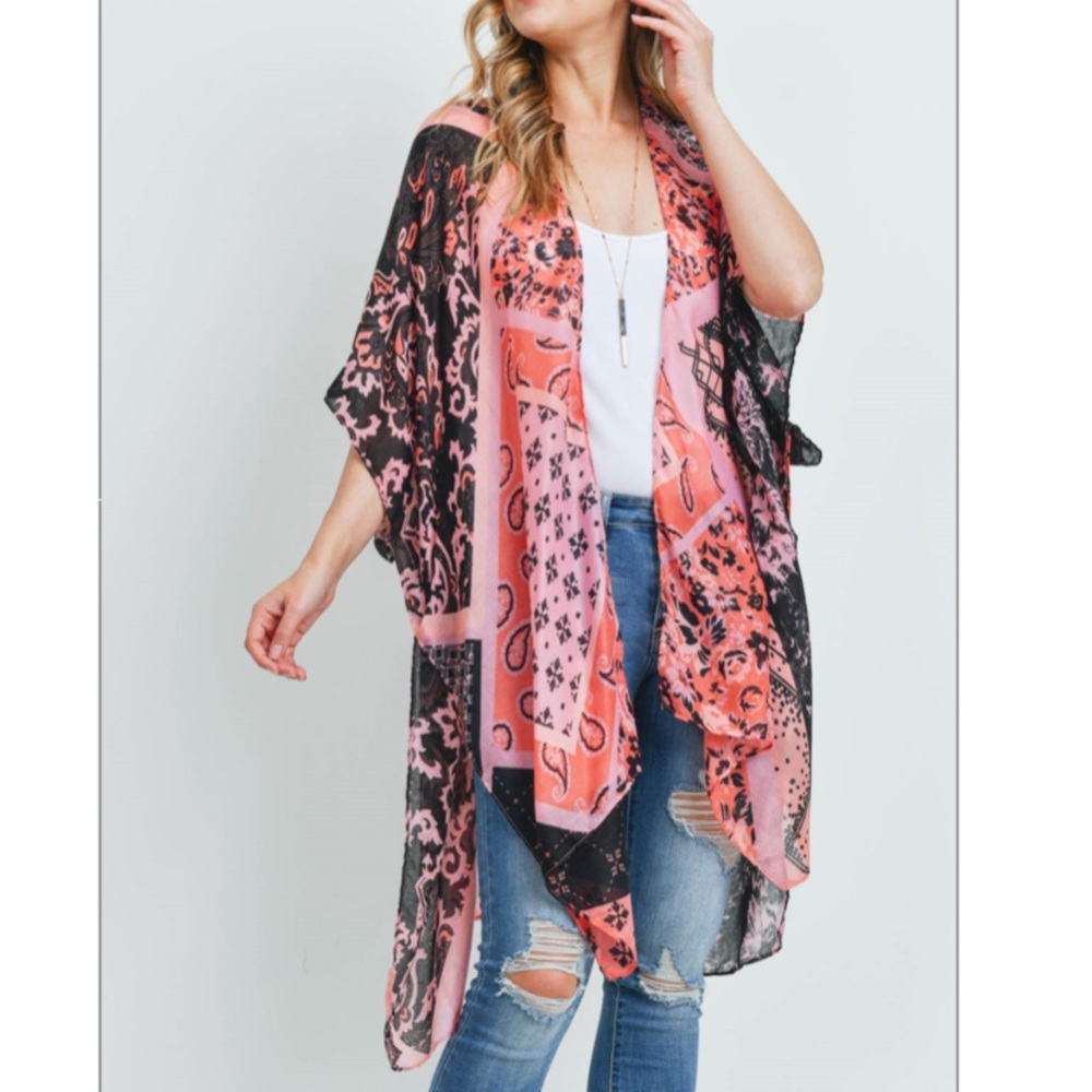 NEW Pink Patchwork Multi Print Kimono Cardigan - Picture 5 of 7